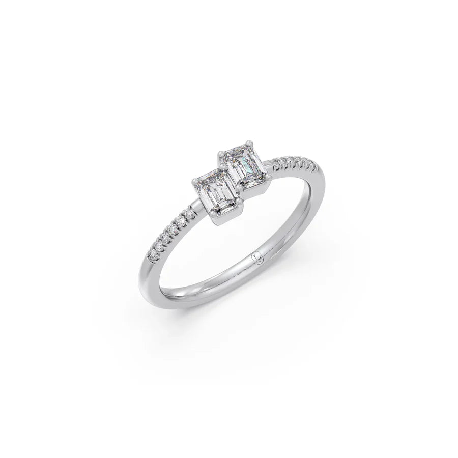 Double Emerald-Cut Diamond Ring in Yellow Gold – Dainty & Elegant Stackable Band