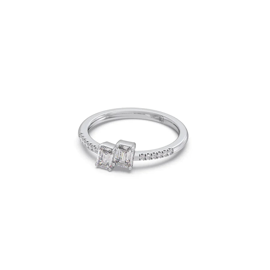 Double Emerald-Cut Diamond Ring in Yellow Gold – Dainty & Elegant Stackable Band