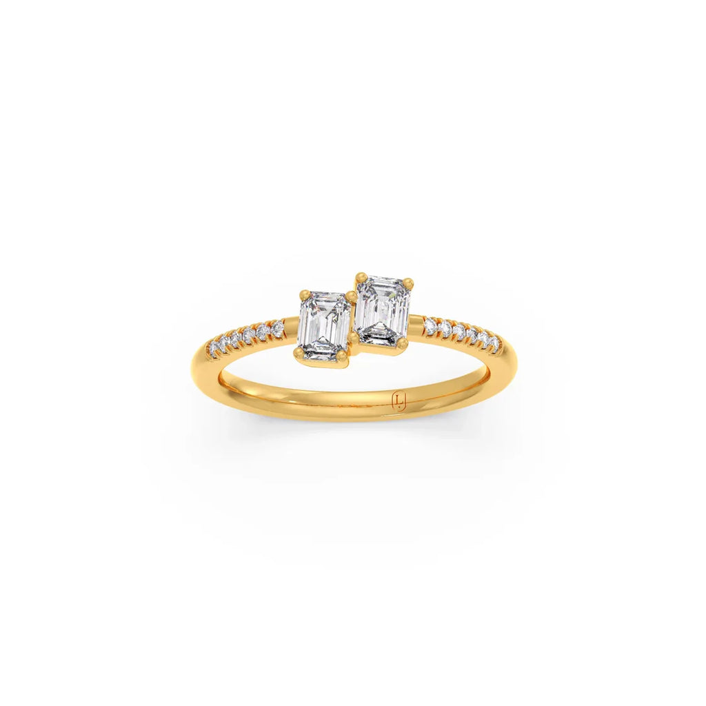 Double Emerald-Cut Diamond Ring in Yellow Gold – Dainty & Elegant Stackable Band