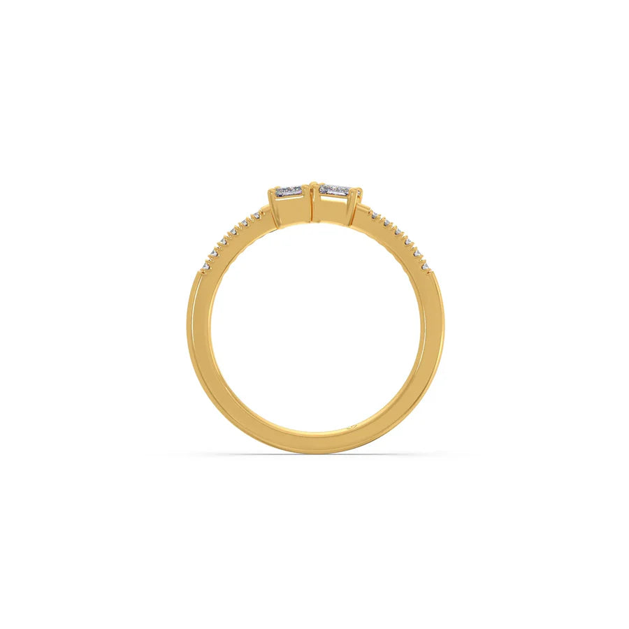 Double Emerald-Cut Diamond Ring in Yellow Gold – Dainty & Elegant Stackable Band