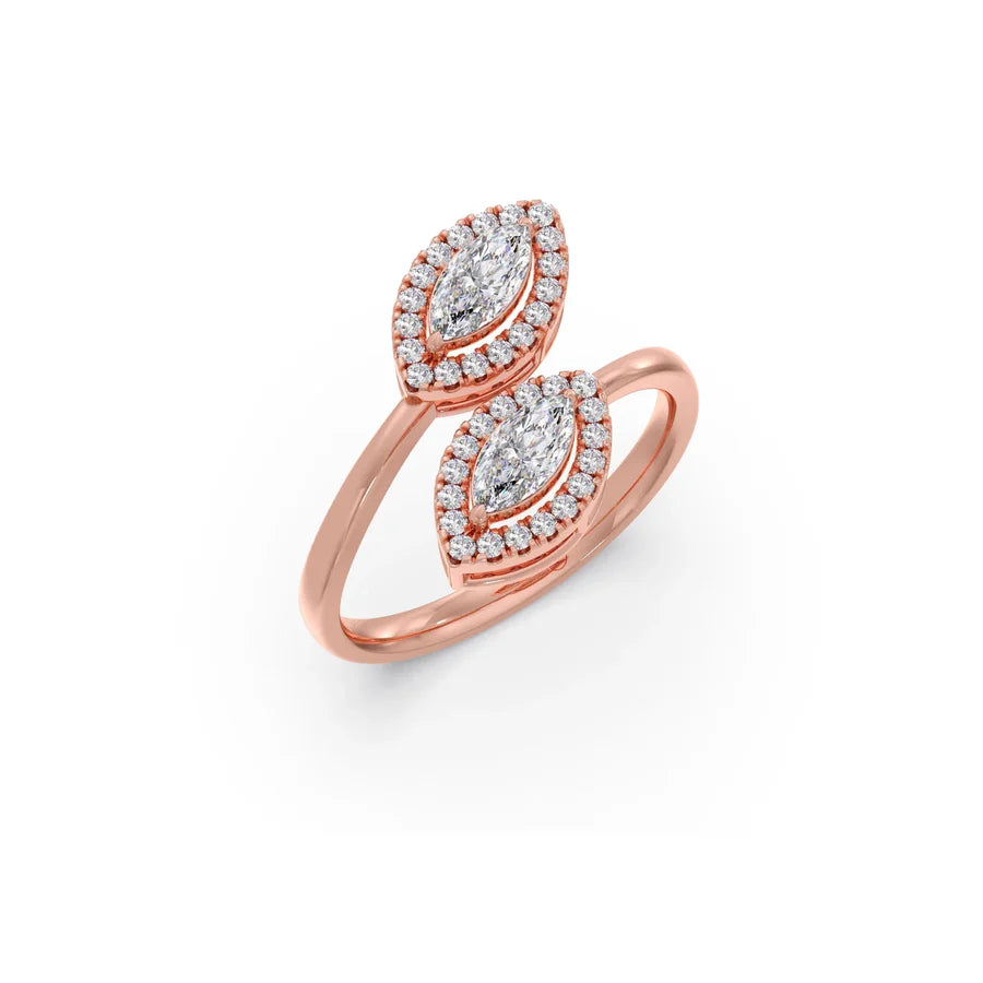 Double Marquise Halo Diamond Ring for Women – White Gold Open Ring Design