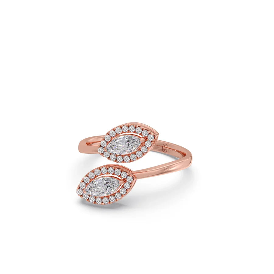 Double Marquise Halo Diamond Ring for Women – White Gold Open Ring Design