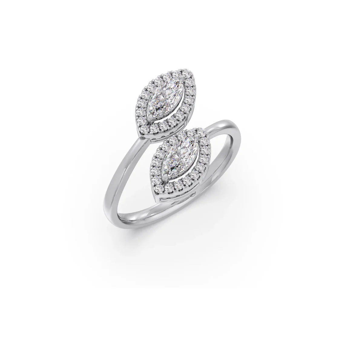 Double Marquise Halo Diamond Ring for Women – White Gold Open Ring Design