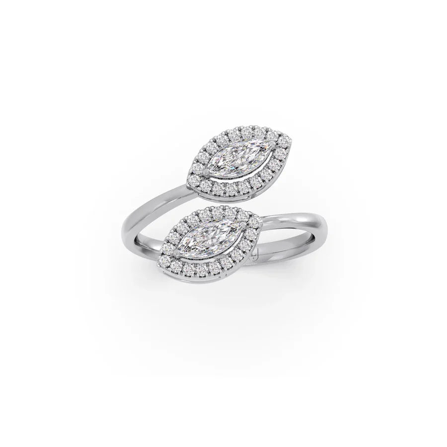 Double Marquise Halo Diamond Ring for Women – White Gold Open Ring Design