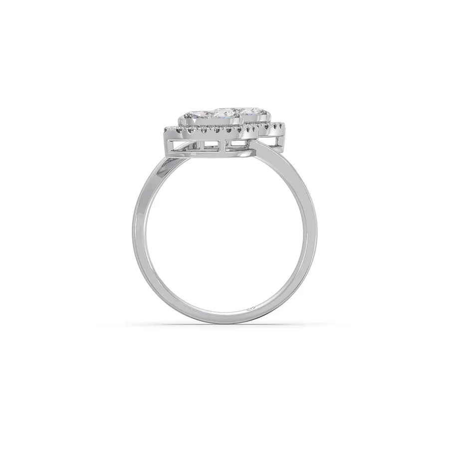 Double Marquise Halo Diamond Ring for Women – White Gold Open Ring Design