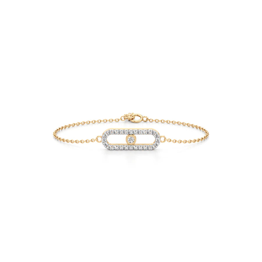 Floating Diamond Oval Bracelet in Yellow Gold – Minimalist Sparkle