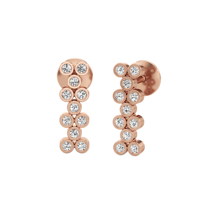 White Gold Diamond Bubble Bar Earrings – Modern Stud Drop Design
