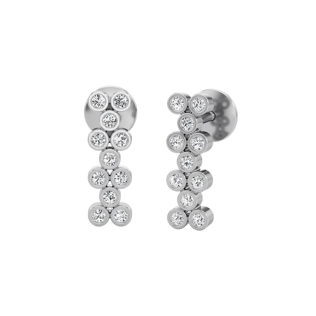 White Gold Diamond Bubble Bar Earrings – Modern Stud Drop Design