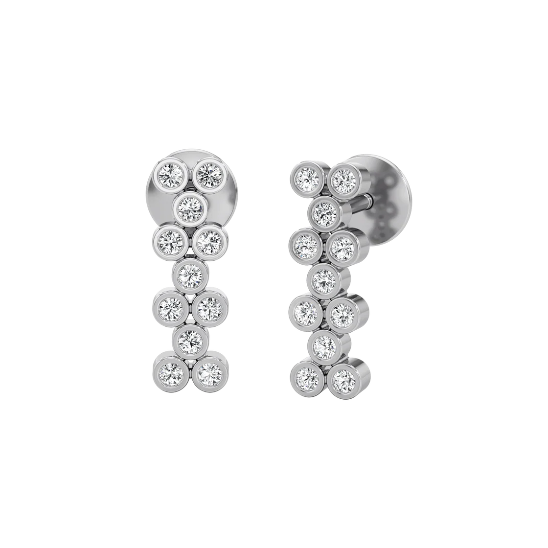 White Gold Diamond Bubble Bar Earrings – Modern Stud Drop Design