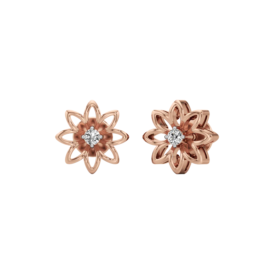Floral Diamond Stud Earrings for Women – Gold Finish – Elegant Petal Design