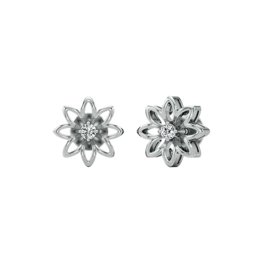 Floral Diamond Stud Earrings for Women – Gold Finish – Elegant Petal Design