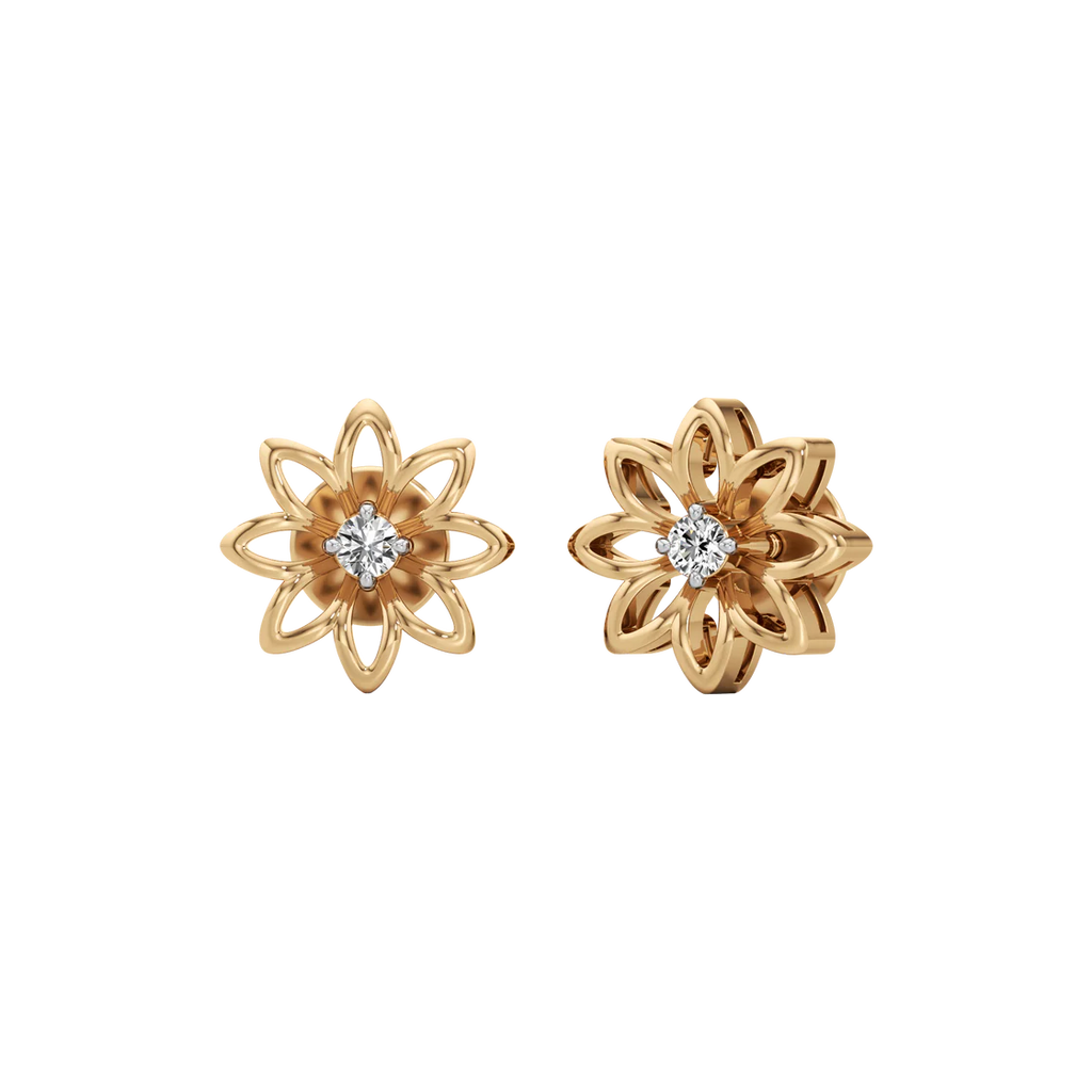 Floral Diamond Stud Earrings for Women – Gold Finish – Elegant Petal Design