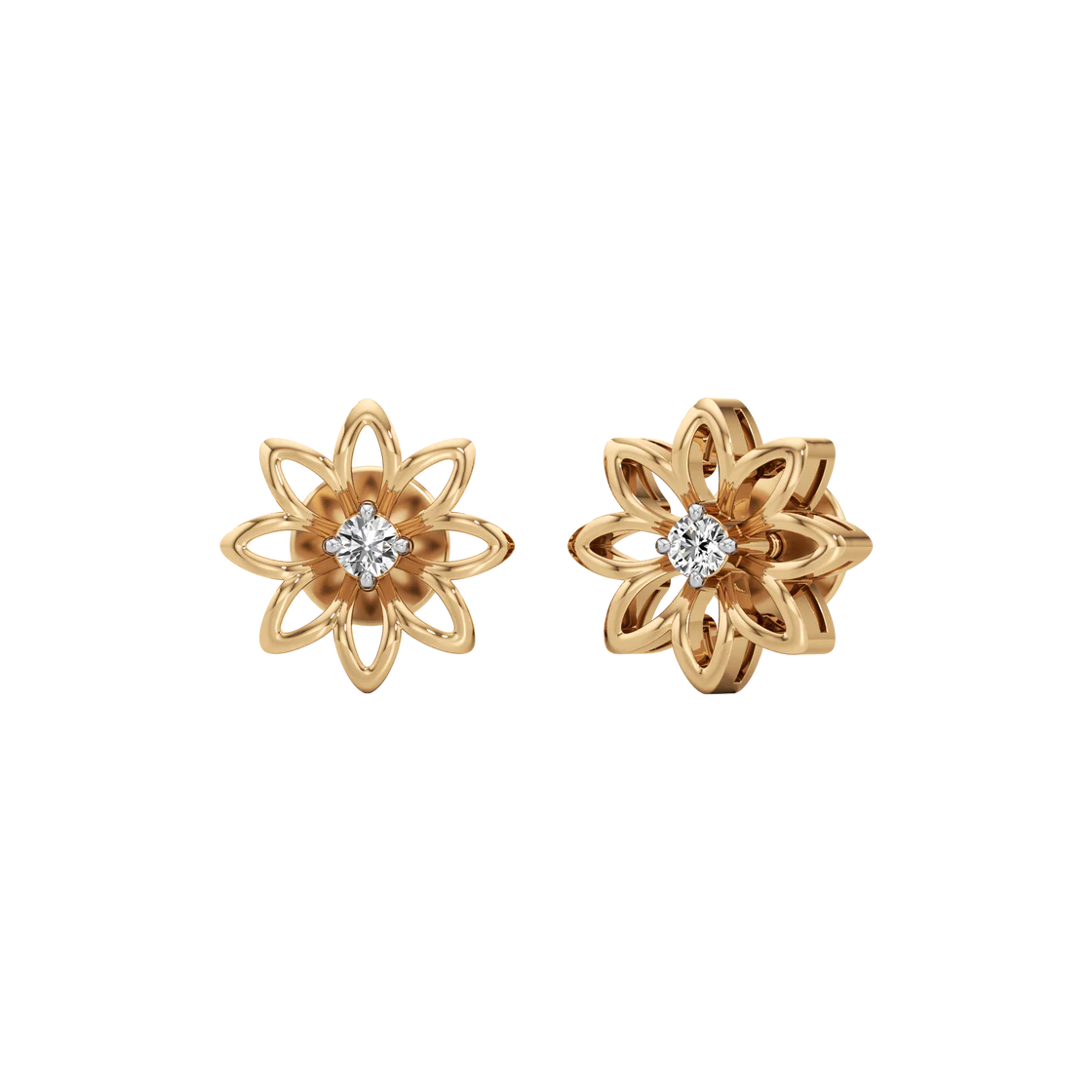 Floral Diamond Stud Earrings for Women – Gold Finish – Elegant Petal Design