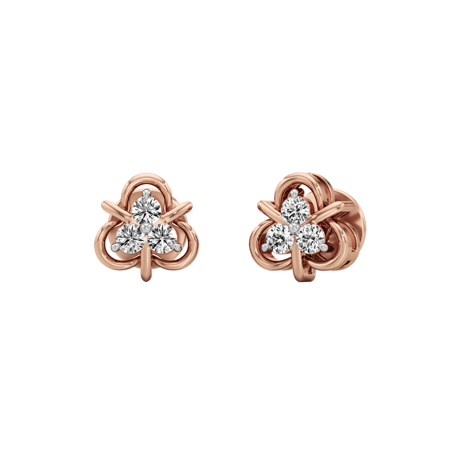 Gold Diamond Floral Stud Earrings for Women – Petite & Elegant