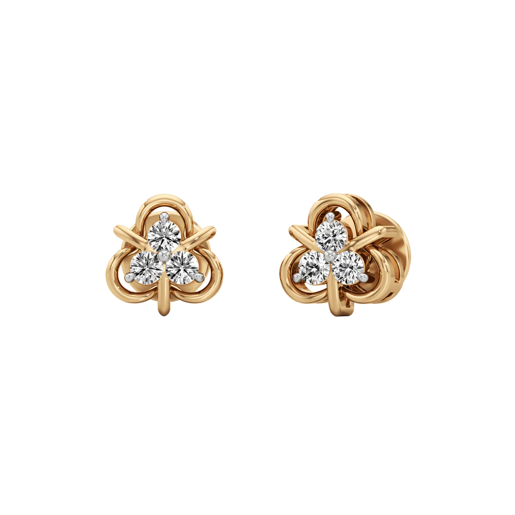 Gold Diamond Floral Stud Earrings for Women – Petite & Elegant