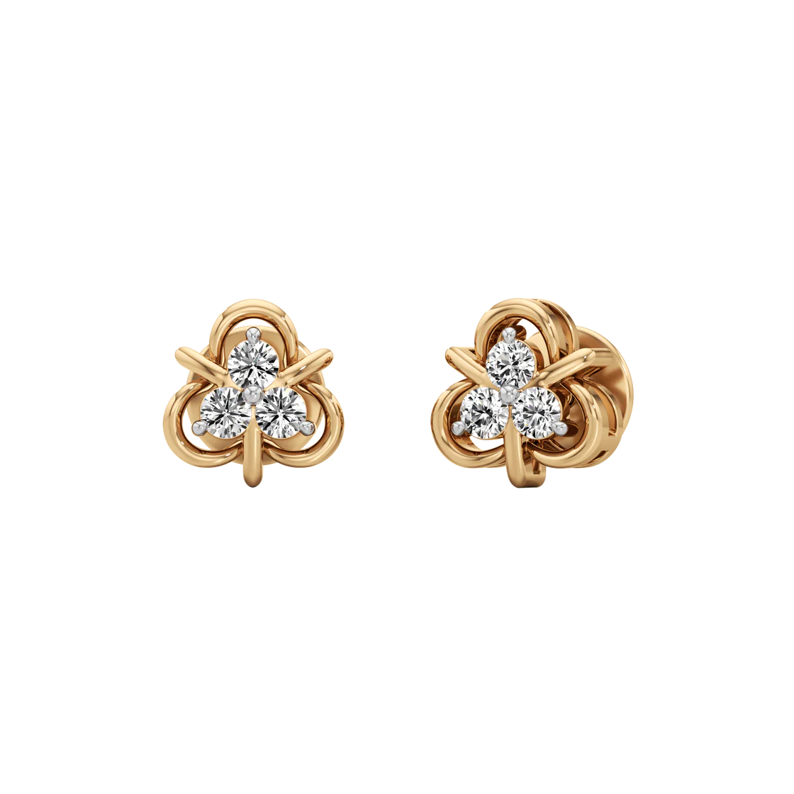 Gold Diamond Floral Stud Earrings for Women – Petite & Elegant