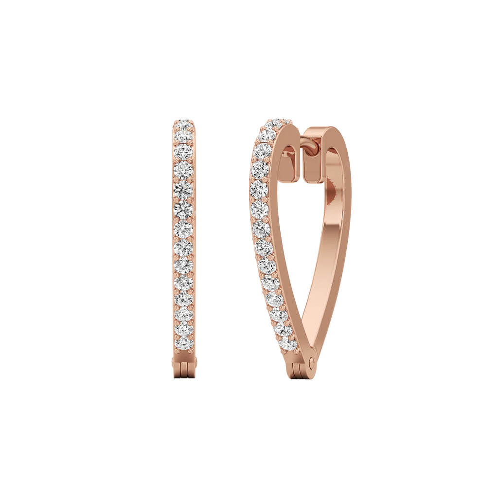 Heart-Shaped Diamond Hoop Earrings for Women – Rose Gold Finish