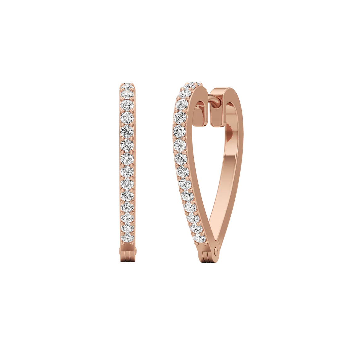 Heart-Shaped Diamond Hoop Earrings for Women – Rose Gold Finish