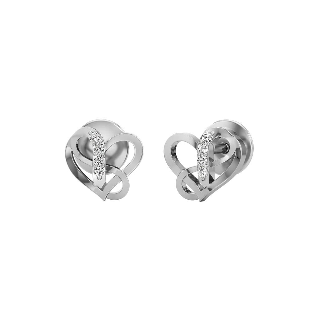 White Gold Diamond Heart Earrings for Women – 14K Studs