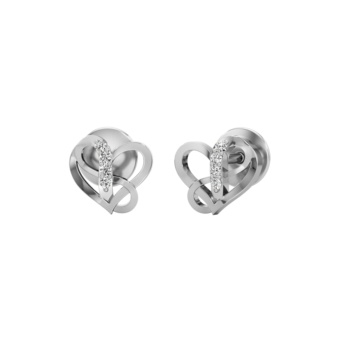 White Gold Diamond Heart Earrings for Women – 14K Studs