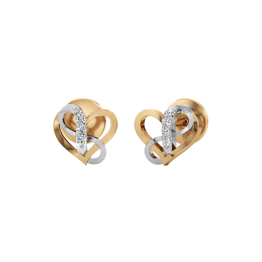 White Gold Diamond Heart Earrings for Women – 14K Studs