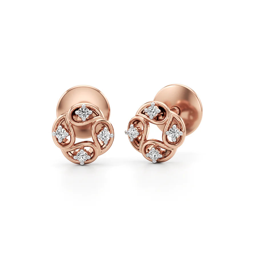 Floral Diamond Stud Earrings in Yellow Gold – Elegant Daily Wear