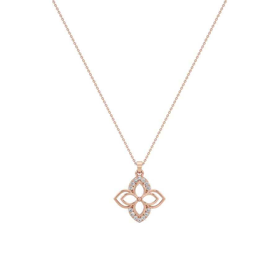 Four-Petal Diamond Floral Pendant Necklace – 1White Gold or Yellow Gold
