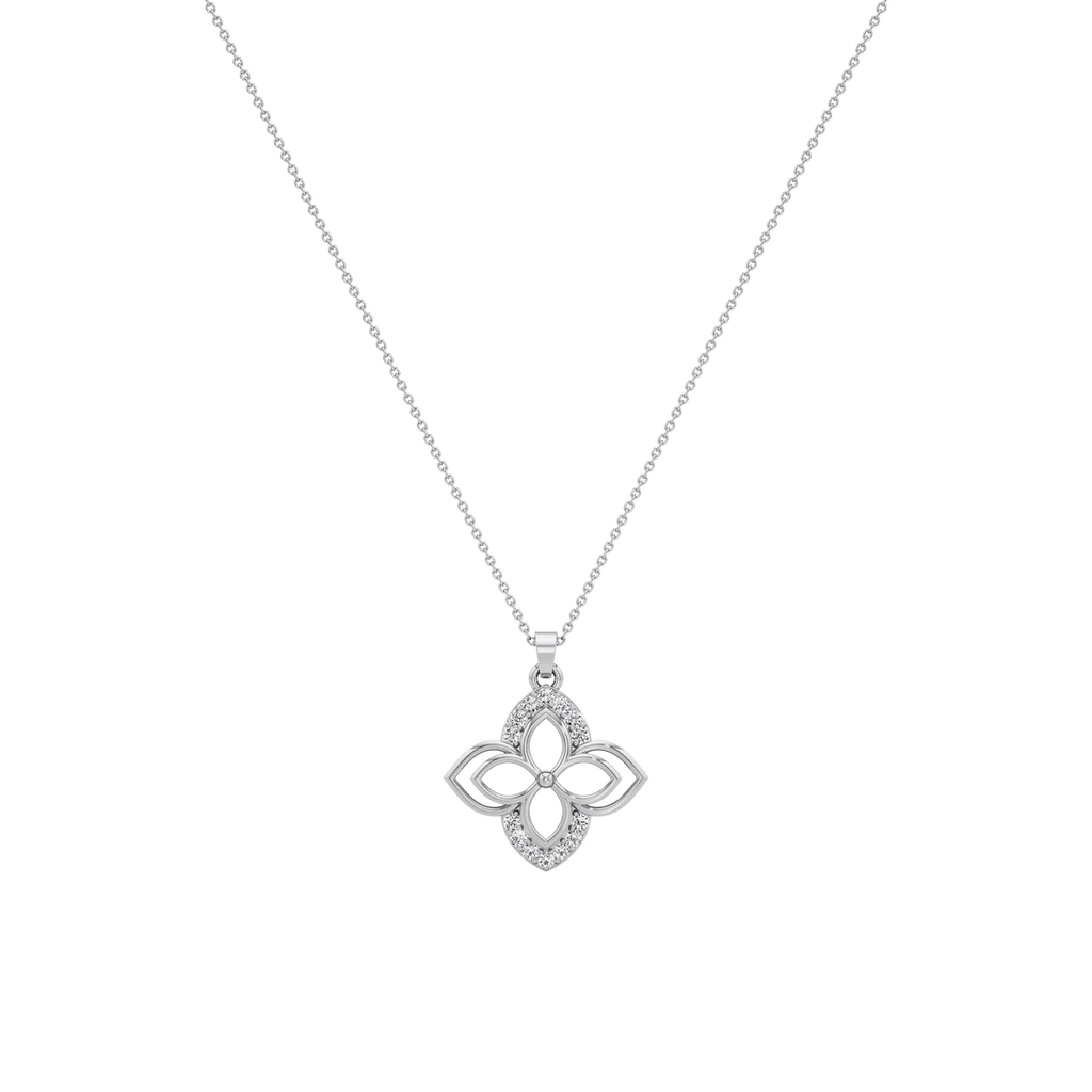 Four-Petal Diamond Floral Pendant Necklace – 1White Gold or Yellow Gold