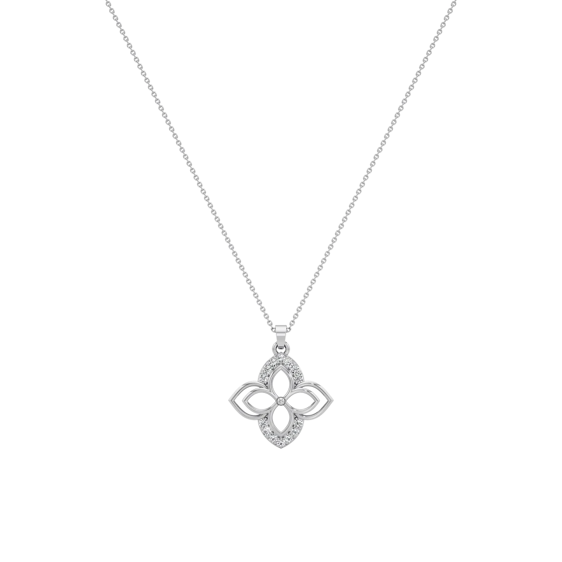 Four-Petal Diamond Floral Pendant Necklace – 1White Gold or Yellow Gold
