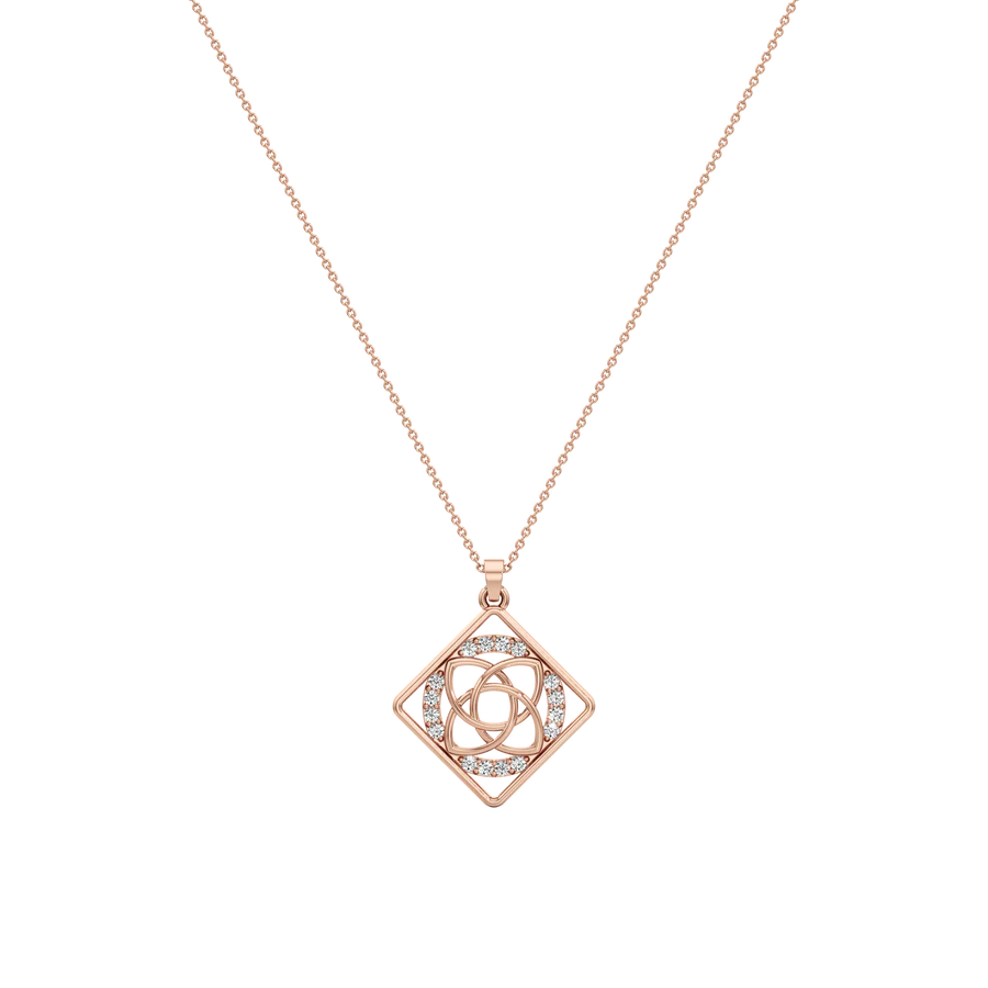 Geometric Floral Diamond Pendant Necklace – Rose Gold or Silver