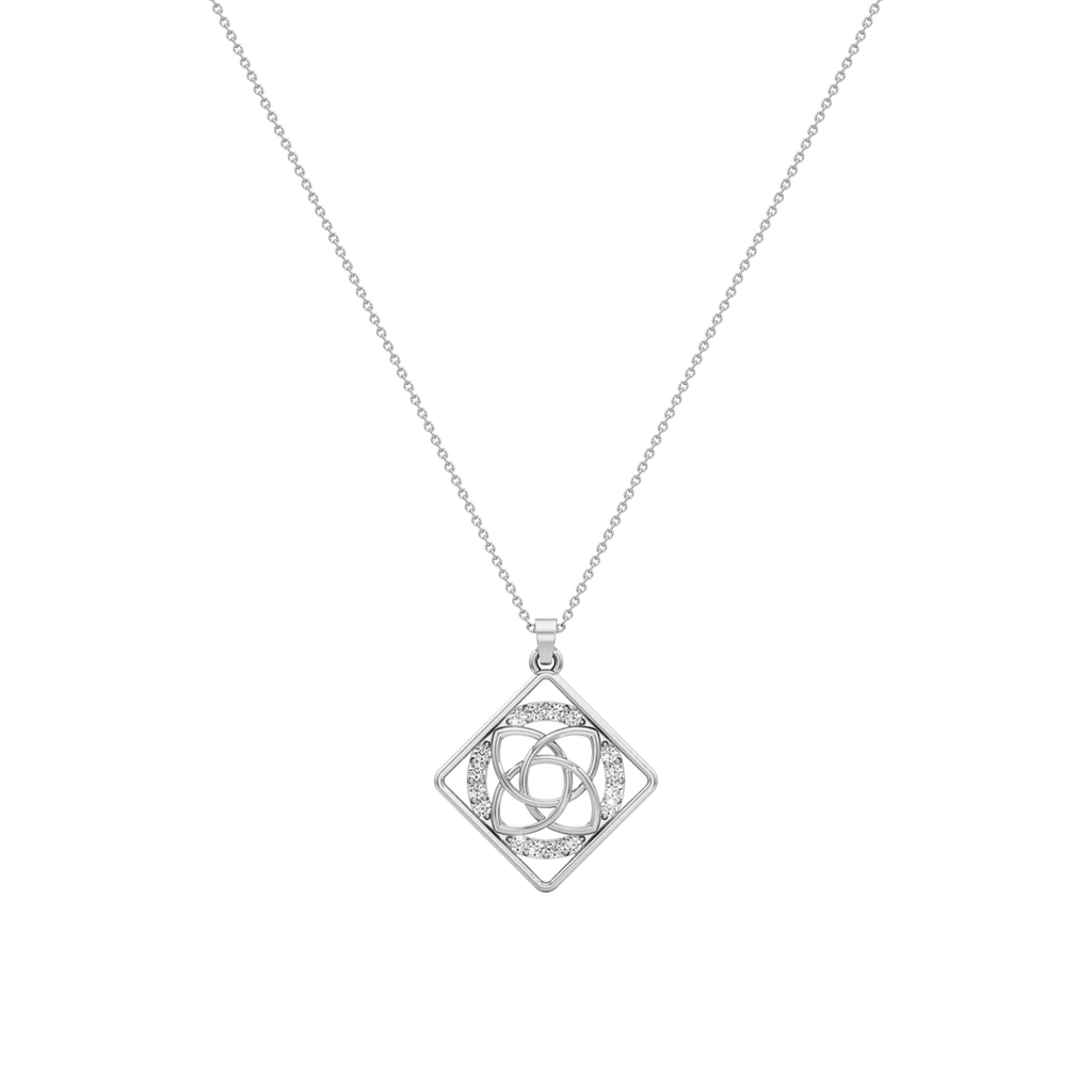 Geometric Floral Diamond Pendant Necklace – Rose Gold or Silver