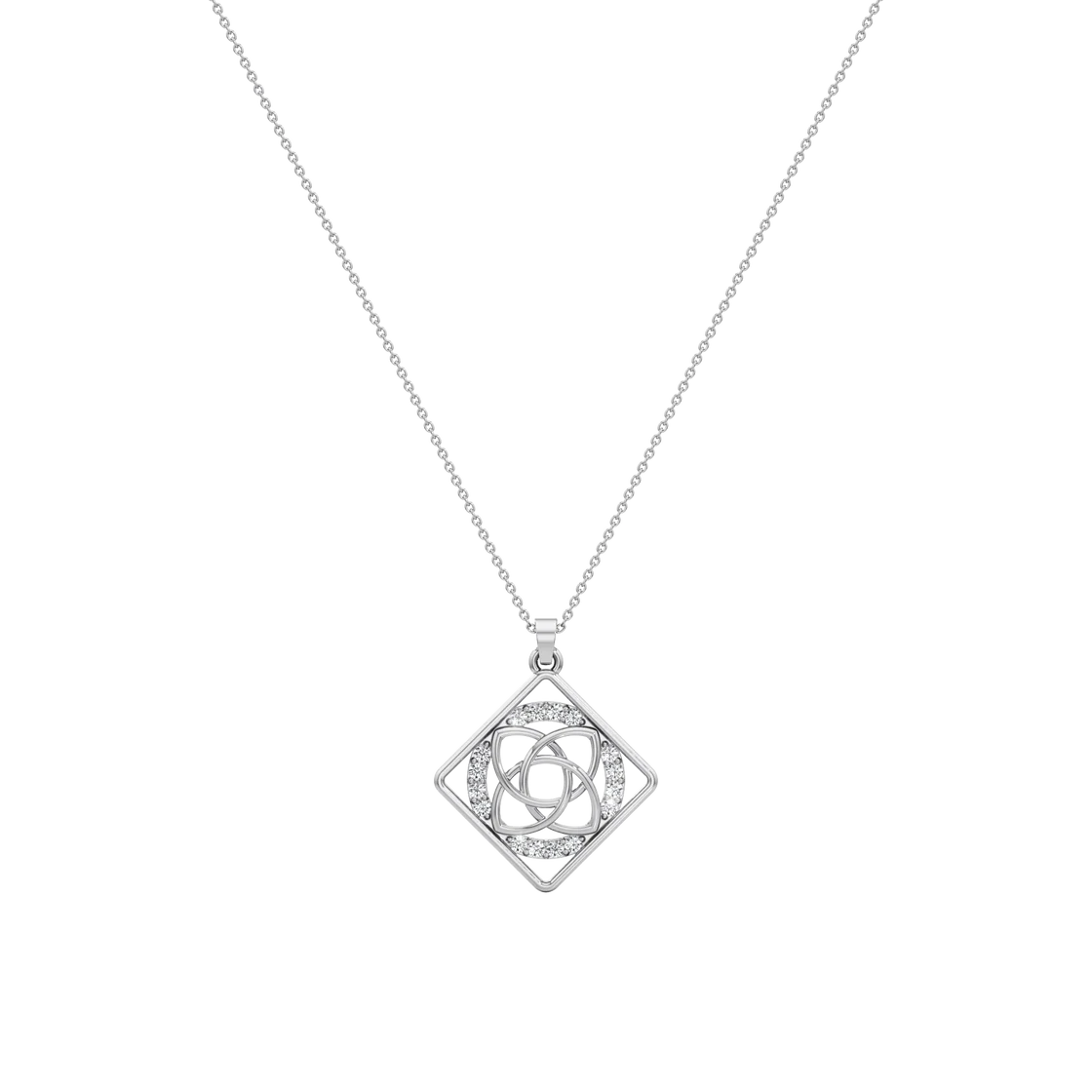 Geometric Floral Diamond Pendant Necklace – Rose Gold or Silver