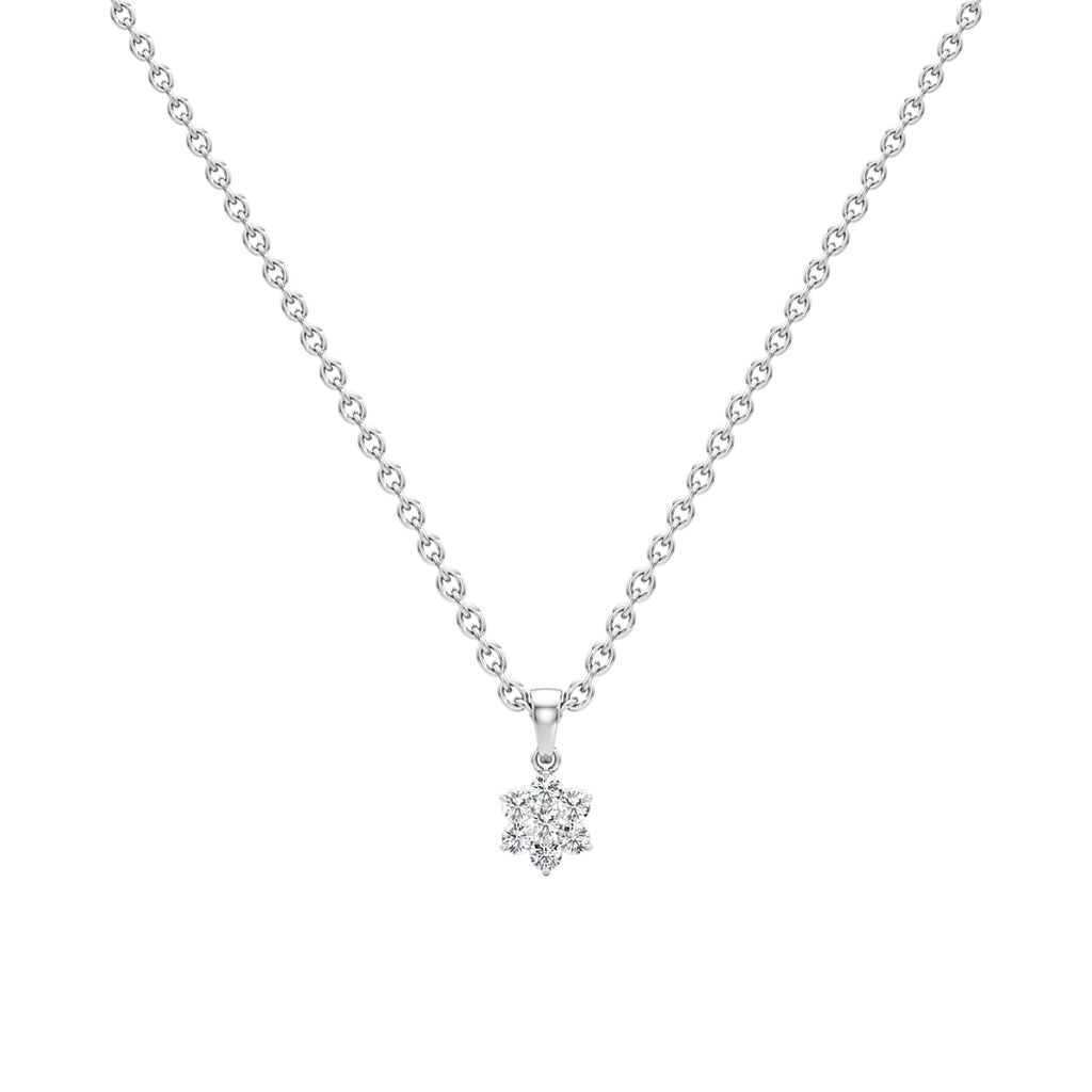 Classic Bloom Diamond Pendant – Elegant White Gold Necklace