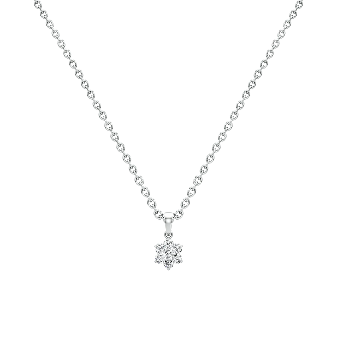Classic Bloom Diamond Pendant – Elegant White Gold Necklace