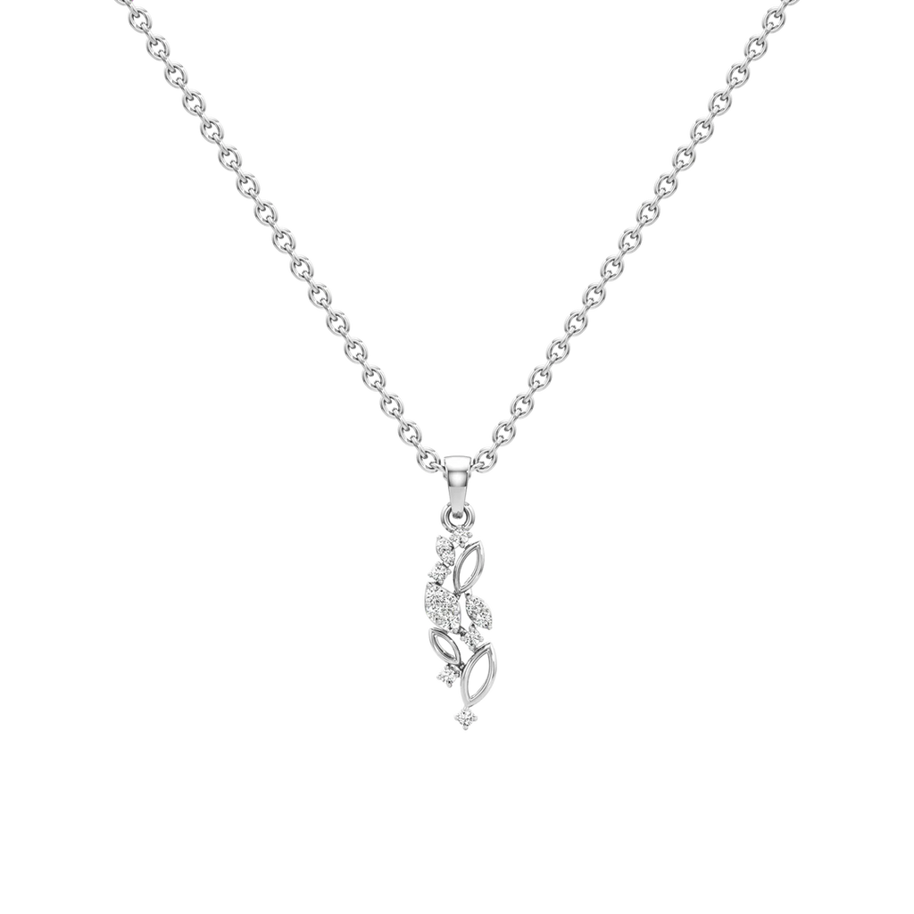 Leaf Vine Diamond Pendant Necklace – 14K Gold or Silver