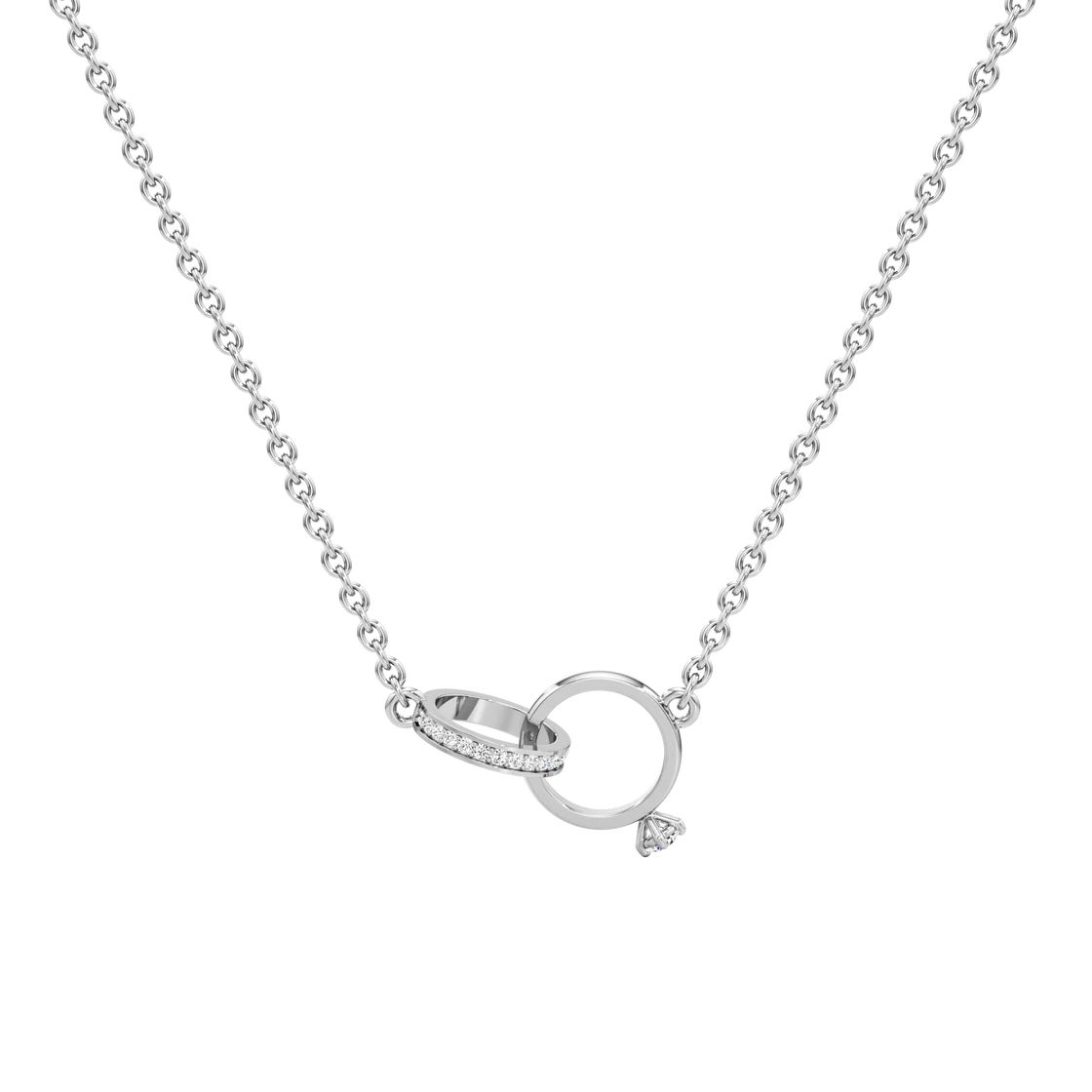 Interlocking Circle Diamond Necklace in White Gold – Elegant & Modern Design