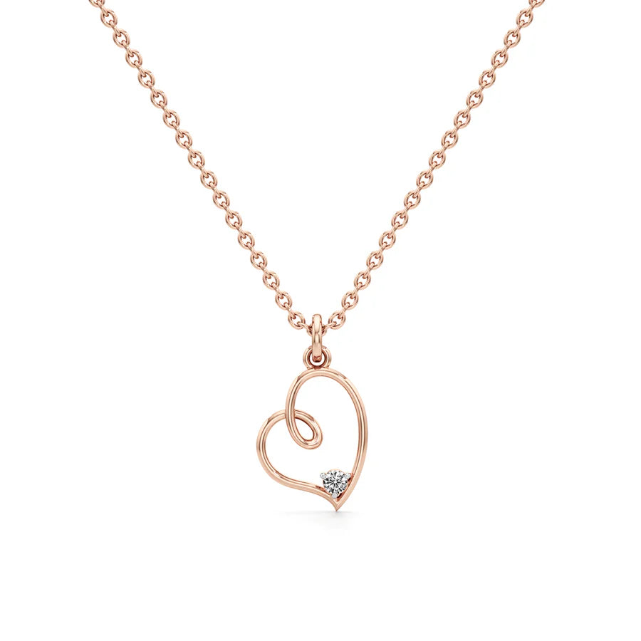 Rose Gold Heart Diamond Pendant Necklace – 14K Love Heart Chain for Women
