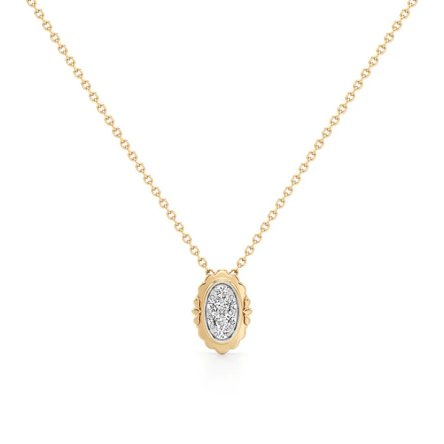 Gold Oval Diamond Pendant Necklace – 14K Yellow Gold Elegant Chain for Women