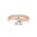 Rose Gold Floral Diamond Ring – 14K Three-Petal Leaf Design for Women | Elegant Stackable Ring