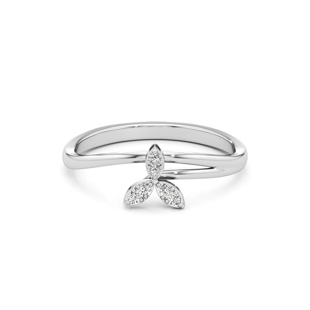 Rose Gold Floral Diamond Ring – 14K Three-Petal Leaf Design for Women | Elegant Stackable Ring