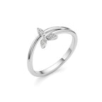 Rose Gold Floral Diamond Ring – 14K Three-Petal Leaf Design for Women | Elegant Stackable Ring