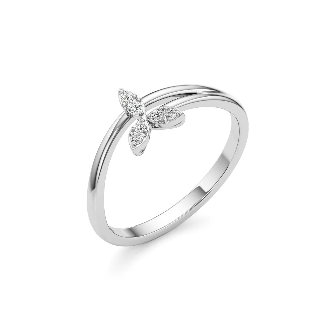 Rose Gold Floral Diamond Ring – 14K Three-Petal Leaf Design for Women | Elegant Stackable Ring