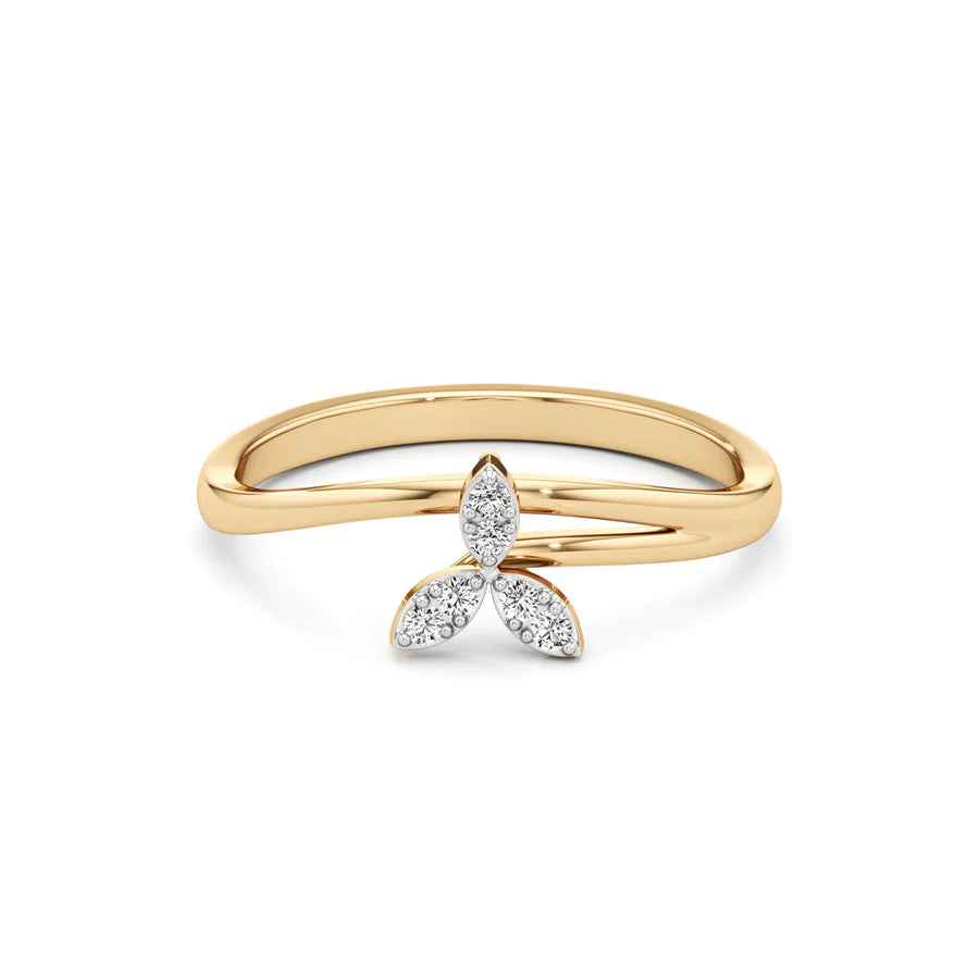 Rose Gold Floral Diamond Ring – 14K Three-Petal Leaf Design for Women | Elegant Stackable Ring