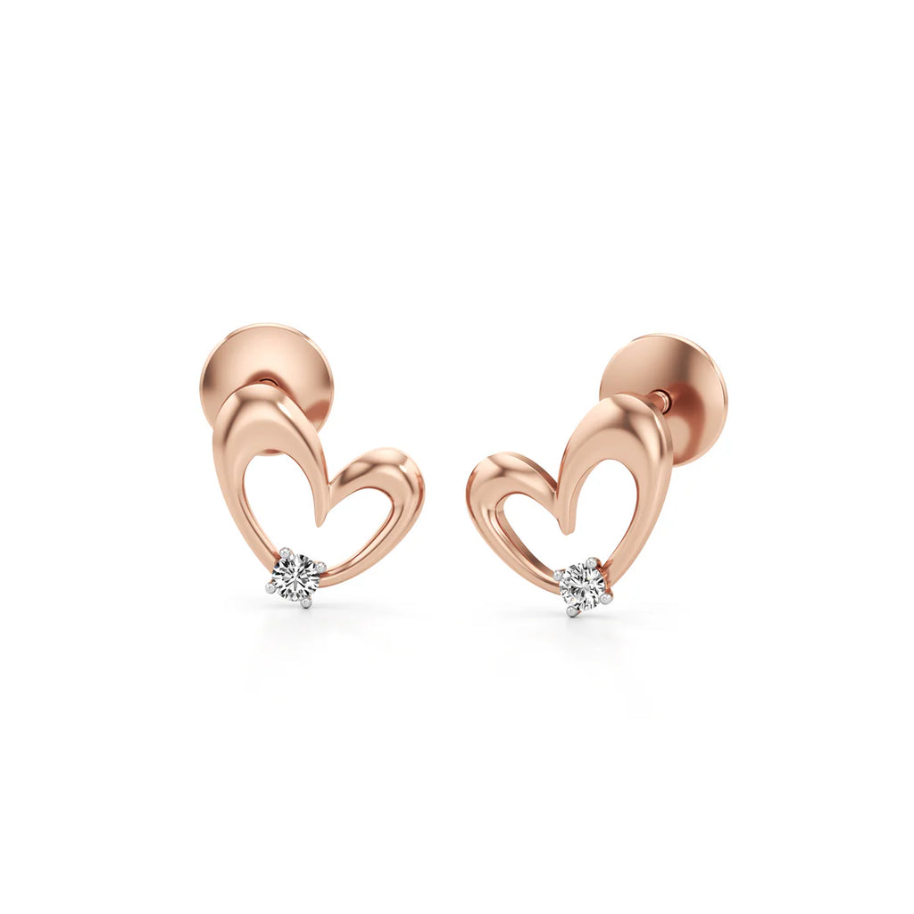 Triple Petal Floral Studs – 14K Rose Gold Diamond Earrings