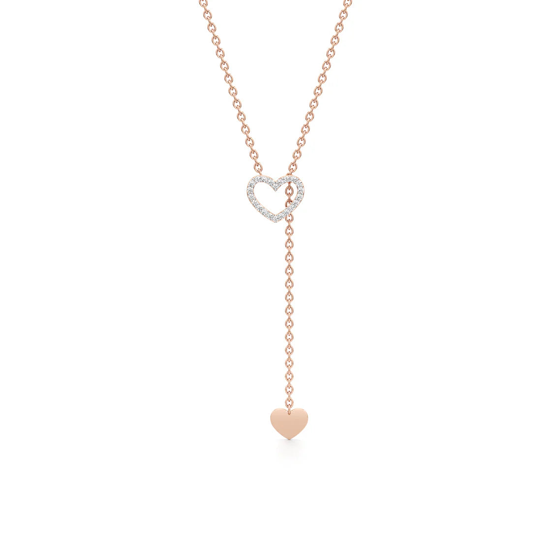 Rose Gold Heart Lariat Necklace – Dainty Diamond Pendant Chain for Women