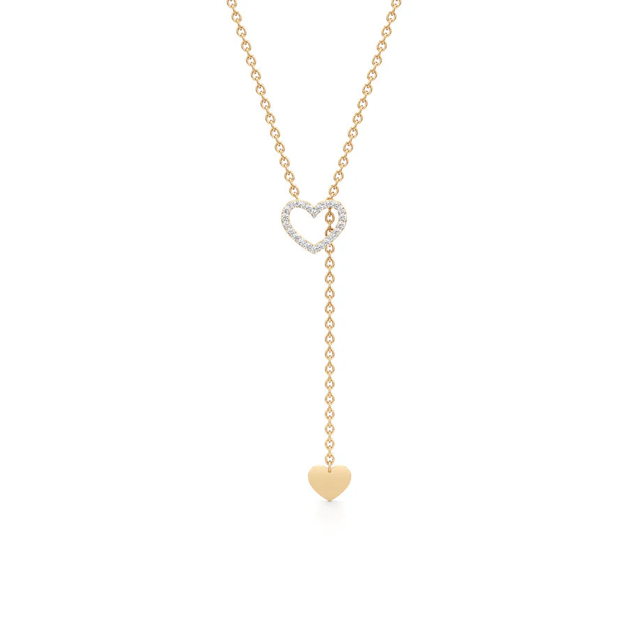 Rose Gold Heart Lariat Necklace – Dainty Diamond Pendant Chain for Women