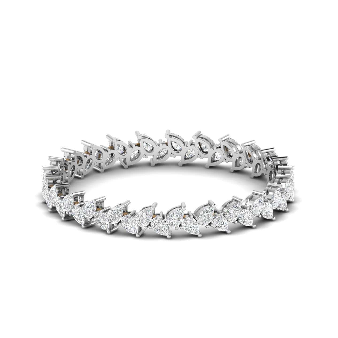 Pair of Gold Bangles with Illusion Set Pear Diamonds